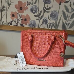 Brahmin Coral Croc-Embossed Satchel